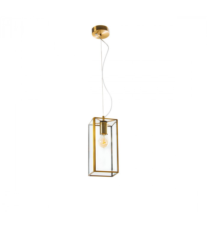 Flavio Box Lanterns Pendant Ceiling Light Antique Metal Brass Clear Glass LED E27-1