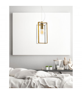 Flavio Box Lanterns Pendant Ceiling Light Antique Metal Brass Clear Glass LED E27-2