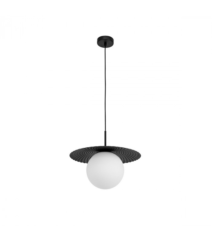 Obbit Globe Pendant Ceiling Light Opal Glass Matt Black Metal LED E27-1