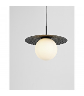 Obbit Globe Pendant Ceiling Light Opal Glass Matt Black Metal LED E27-2