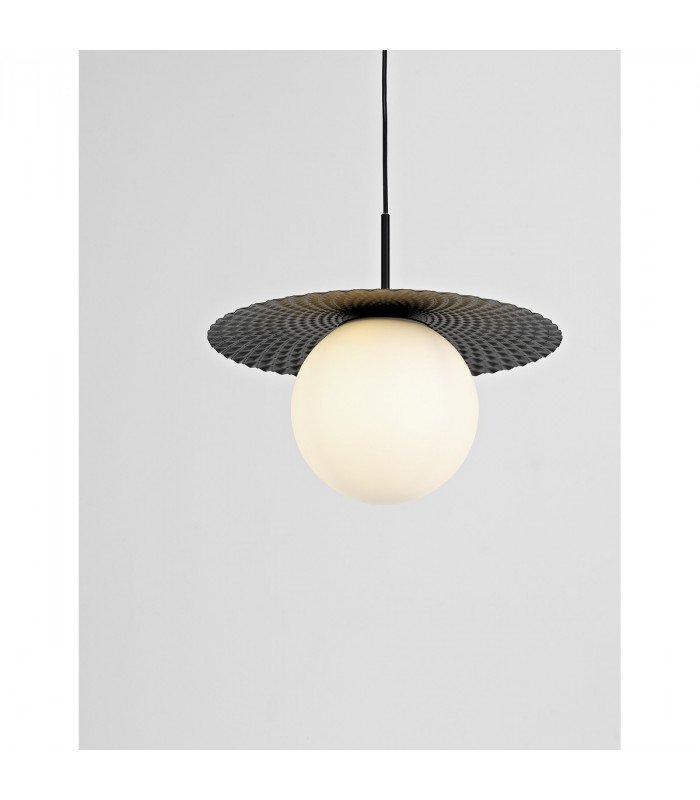Obbit Globe Pendant Ceiling Light Opal Glass Matt Black Metal LED E27-2