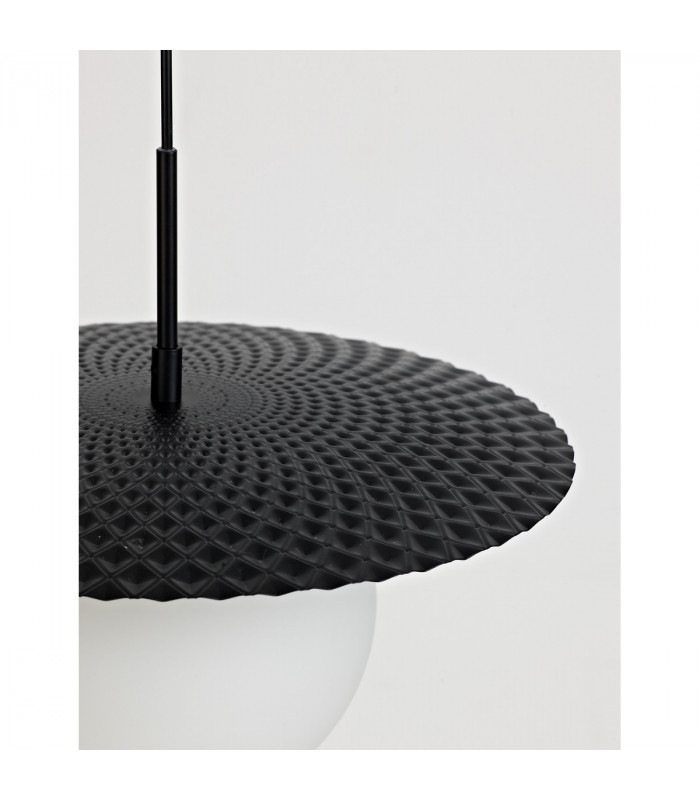 Obbit Globe Pendant Ceiling Light Opal Glass Matt Black Metal LED E27-3