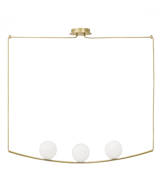 Vitton 3 Light Globe Pendant Ceiling Light Brass Metal White Glossy Glass Brass Fabric Cable LED E14-1