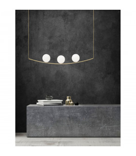 Vitton 3 Light Globe Pendant Ceiling Light Brass Metal White Glossy Glass Brass Fabric Cable LED E14-2
