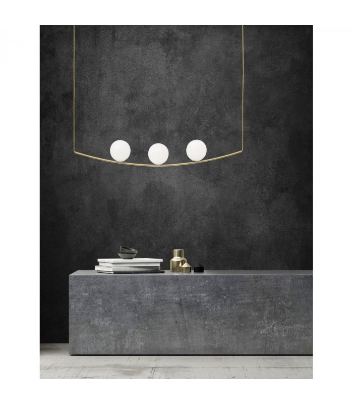 Vitton 3 Light Globe Pendant Ceiling Light Brass Metal White Glossy Glass Brass Fabric Cable LED E14-2
