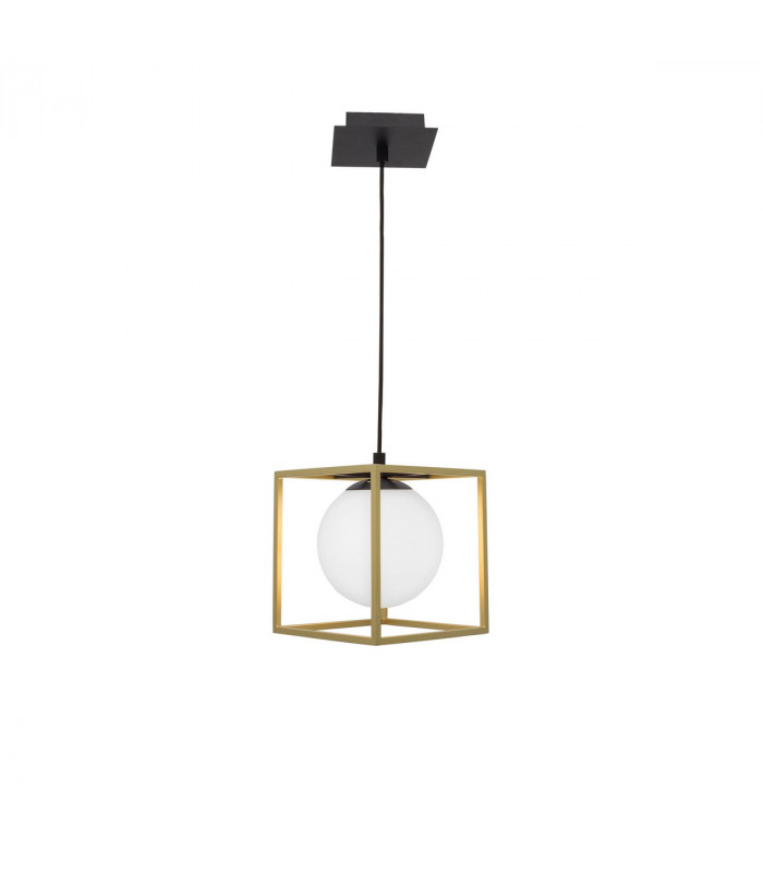 Juliet Globe Pendant Ceiling Light Brass Black Metal White Opal Glass LED E14-1