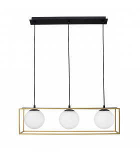 Juliet 3 Light Bar Pendant Ceiling Light Brass Black Metal White Opal Glass LED E14-1
