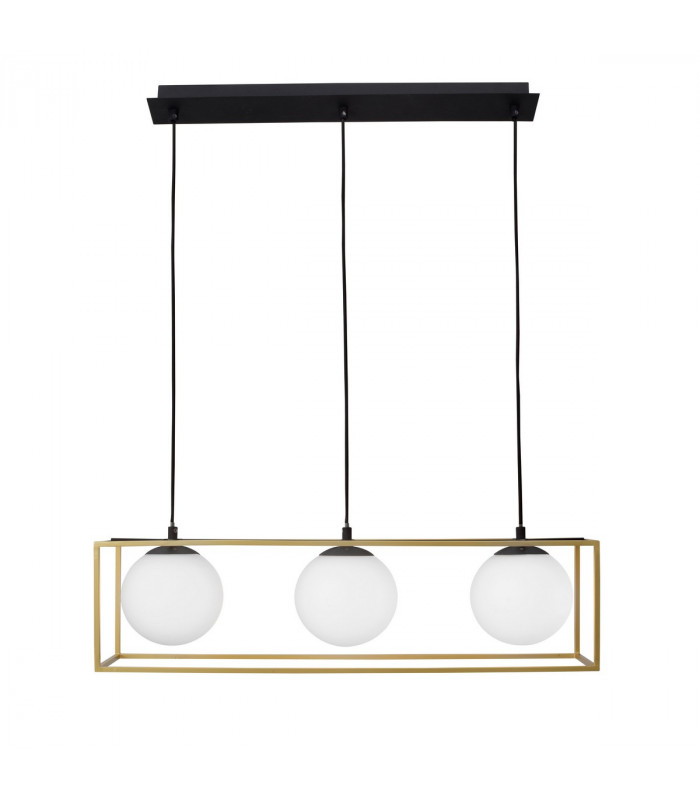 Juliet 3 Light Bar Pendant Ceiling Light Brass Black Metal White Opal Glass LED E14-1