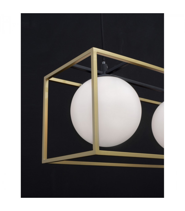Juliet 3 Light Bar Pendant Ceiling Light Brass Black Metal White Opal Glass LED E14-3