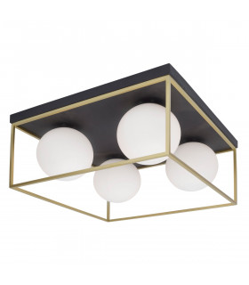 Juliet 4 Light Globe Ceiling Light Brass Black Metal White Opal Glass LED E14-1