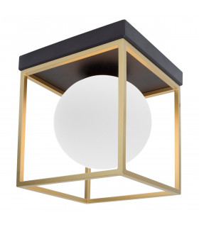 Juliet Globe Ceiling Light Brass Black Metal White Opal Glass LED E14-1