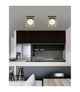 Juliet Globe Ceiling Light Brass Black Metal White Opal Glass LED E14-2