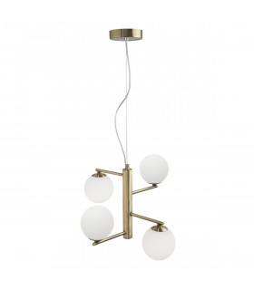 Agrigento 4 Light Globe Pendant Ceiling Light Opal Glass Antique Brass Metal G9-1