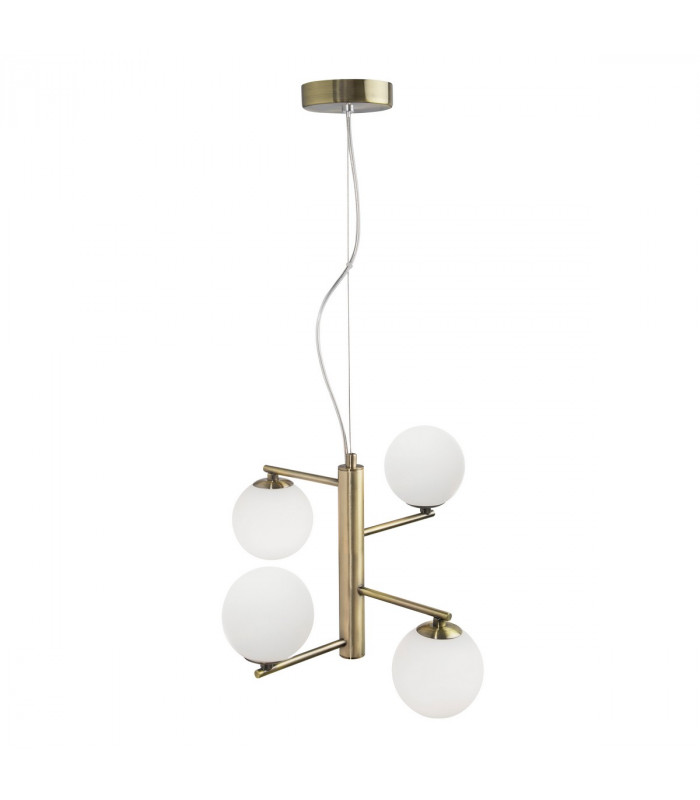 Agrigento 4 Light Globe Pendant Ceiling Light Opal Glass Antique Brass Metal G9-1