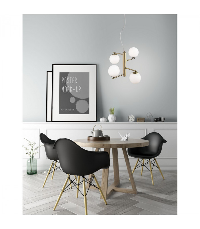 Agrigento 4 Light Globe Pendant Ceiling Light Opal Glass Antique Brass Metal G9-2