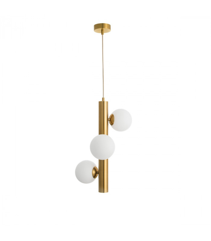 Jaklin 3 Light Globe Pendant Ceiling Light Opal Glass Antique Brass Metal Gold Fabric Wire LED G9-1