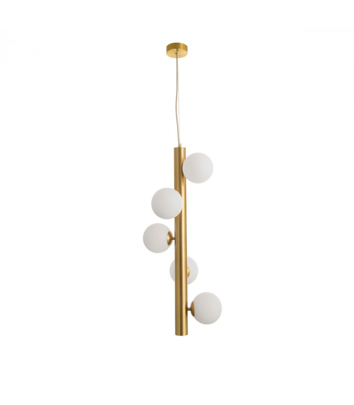 Jaklin 5 Light Globe Pendant Ceiling Light Opal Glass Antique Brass Metal Gold Fabric Wire LED G9-1