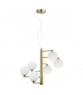Agrigento 6 Light Globe Pendant Ceiling Light Opal Glass Antique Brass Metal G9-1