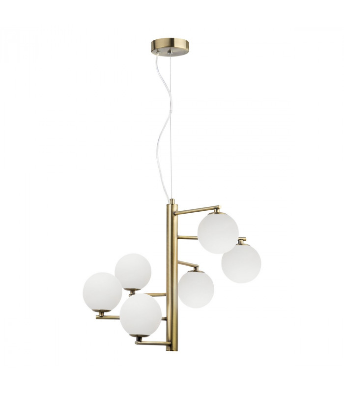 Agrigento 6 Light Globe Pendant Ceiling Light Opal Glass Antique Brass Metal G9-1