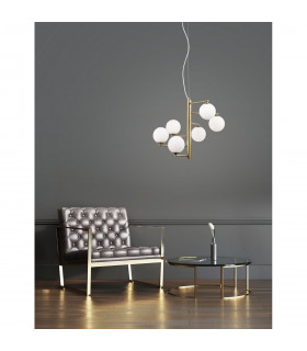 Agrigento 6 Light Globe Pendant Ceiling Light Opal Glass Antique Brass Metal G9-2