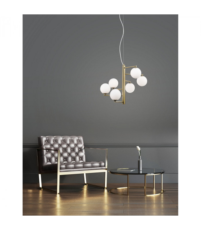 Agrigento 6 Light Globe Pendant Ceiling Light Opal Glass Antique Brass Metal G9-2