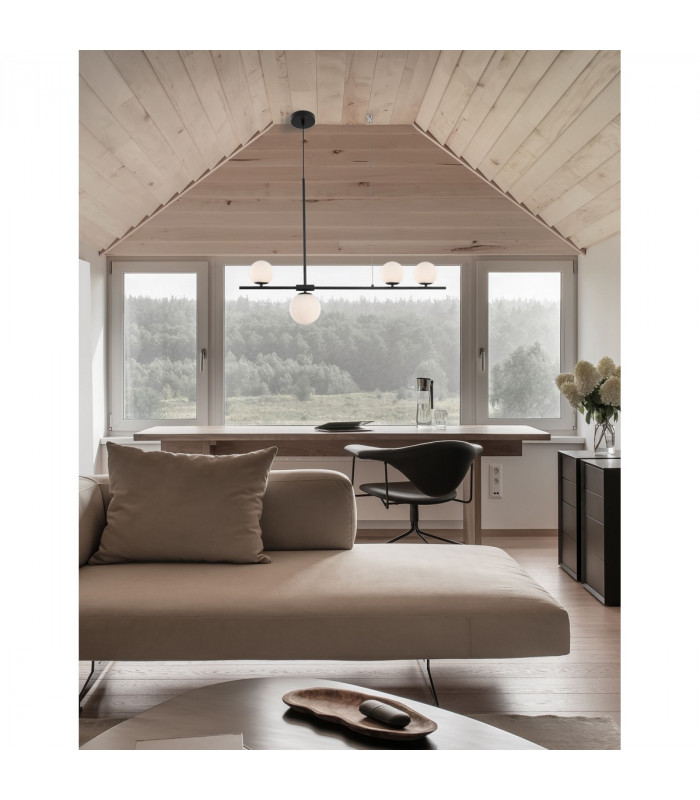 Impero 4 Light Bar Pendant Ceiling Light White Frosted Glass Black Metal LED G9-2