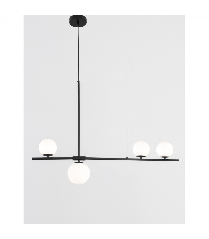 Impero 4 Light Bar Pendant Ceiling Light White Frosted Glass Black Metal LED G9-4