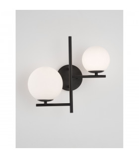 Impero 2 Light Wall Lamp White Frosted Glass Black Metal LED E14-2