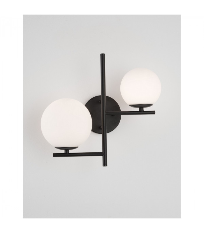 Impero 2 Light Wall Lamp White Frosted Glass Black Metal LED E14-2