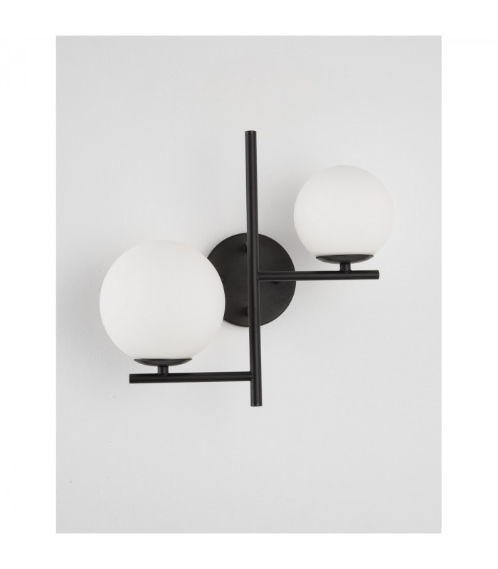 Impero 2 Light Wall Lamp White Frosted Glass Black Metal LED E14-3
