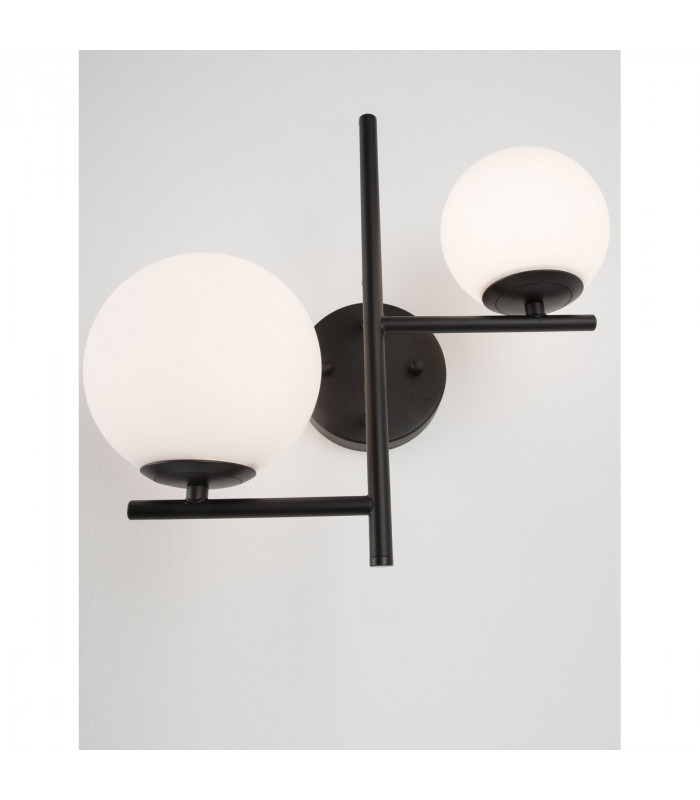 Impero 2 Light Wall Lamp White Frosted Glass Black Metal LED E14-4