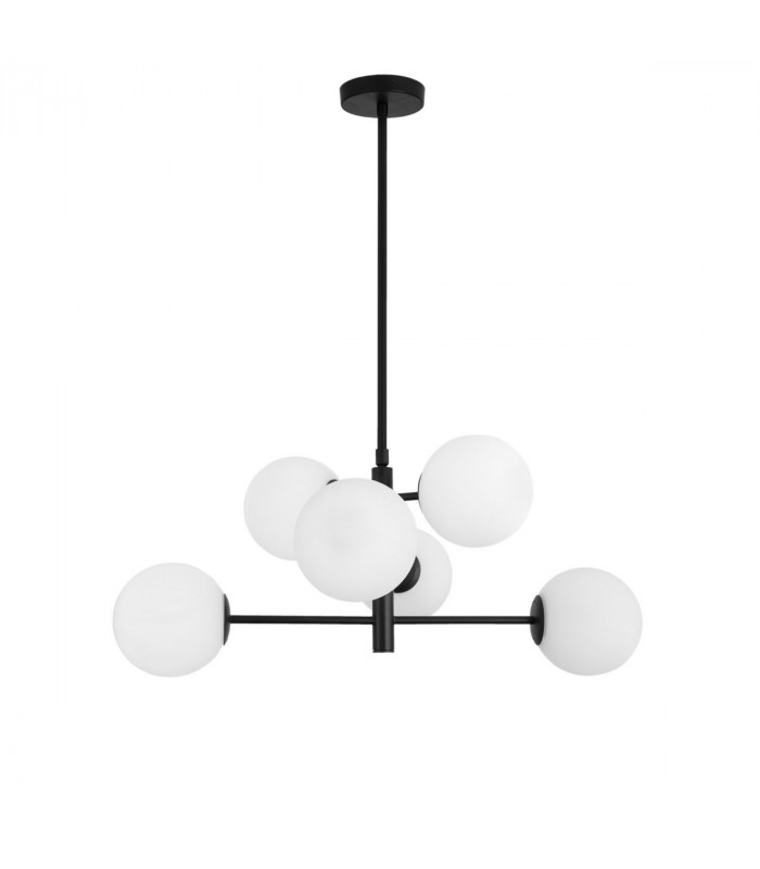 Impero 6 Light Globe Pendant Ceiling Light White Frosted Glass Black Metal LED E14-1