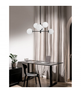 Impero 6 Light Globe Pendant Ceiling Light White Frosted Glass Black Metal LED E14-2