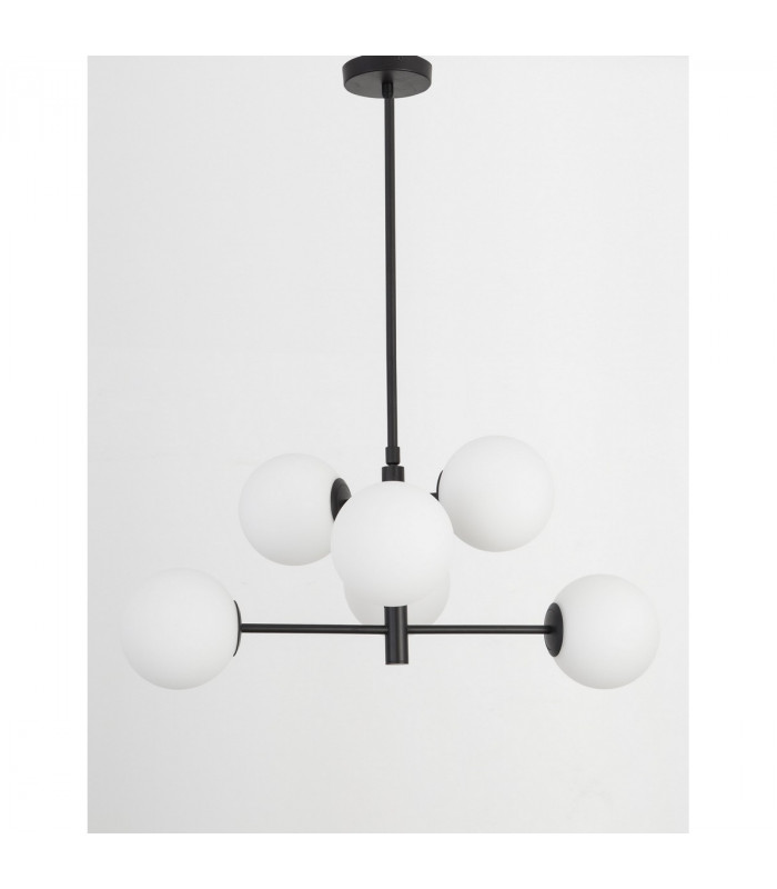 Impero 6 Light Globe Pendant Ceiling Light White Frosted Glass Black Metal LED E14-3