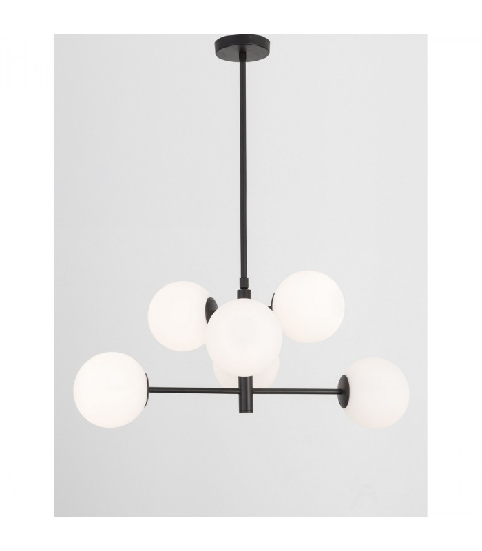 Impero 6 Light Globe Pendant Ceiling Light White Frosted Glass Black Metal LED E14-4