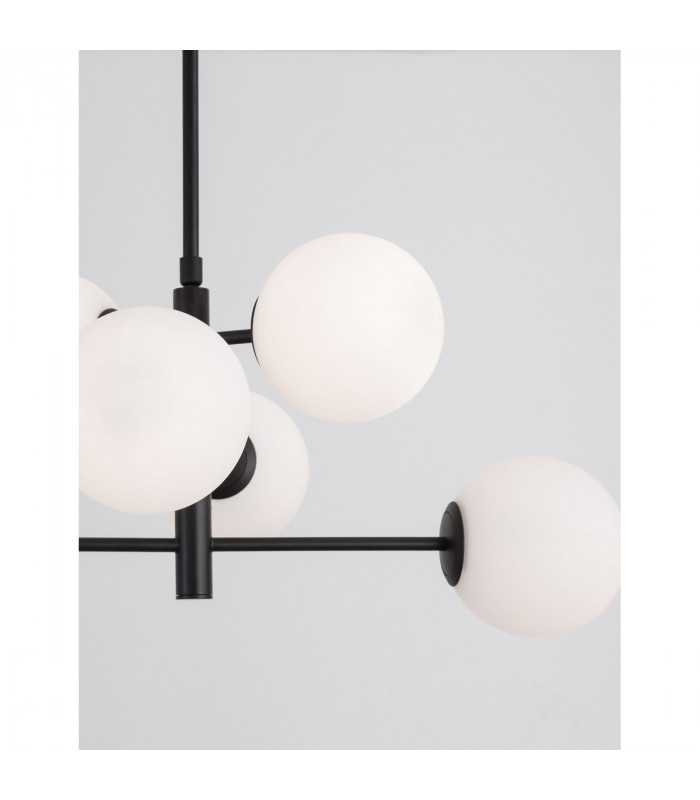 Impero 6 Light Globe Pendant Ceiling Light White Frosted Glass Black Metal LED E14-6