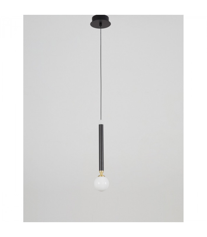 Cayo Integrated LED Pendant Ceiling Light Opal Glass Brass Black Aluminium LED 1x5W 250Lm 3000K-2