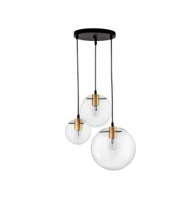 Mirale 3 Light Cluster Pendant Ceiling Light Clear Glass Gold Metal Black LED E27-1