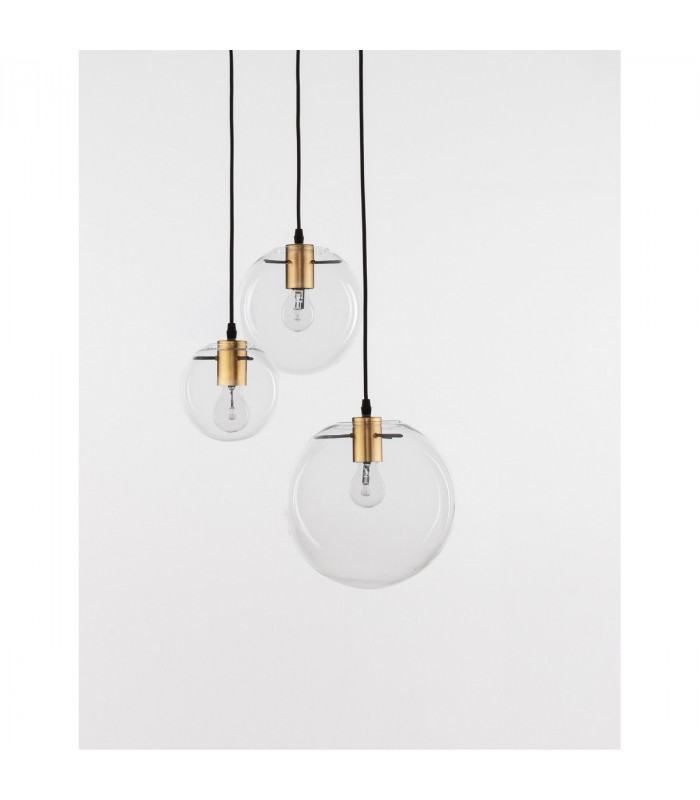 Mirale 3 Light Cluster Pendant Ceiling Light Clear Glass Gold Metal Black LED E27-3