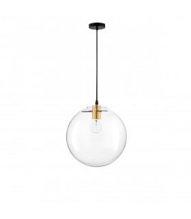 Mirale 25cm Globe Pendant Ceiling Light Gold Metal Clear Glass Black LED E27-1