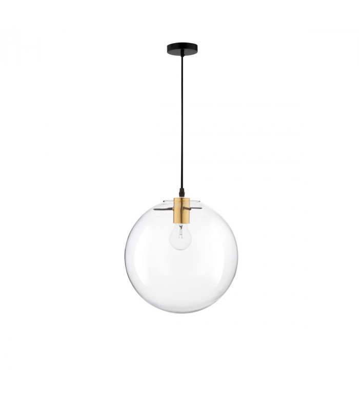 Mirale 25cm Globe Pendant Ceiling Light Gold Metal Clear Glass Black LED E27-1