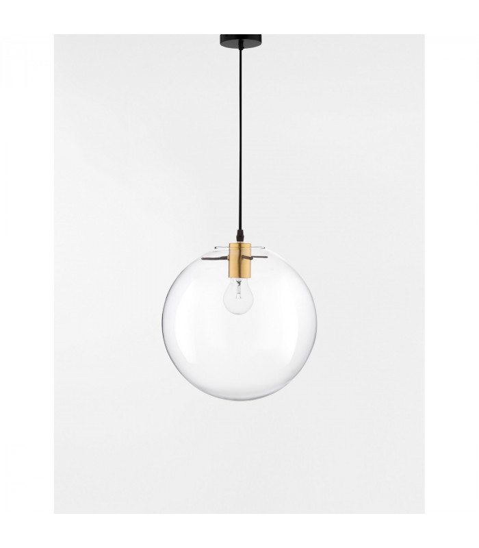 Mirale 25cm Globe Pendant Ceiling Light Gold Metal Clear Glass Black LED E27-3