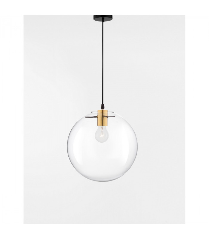 Mirale 25cm Globe Pendant Ceiling Light Gold Metal Clear Glass Black LED E27-4