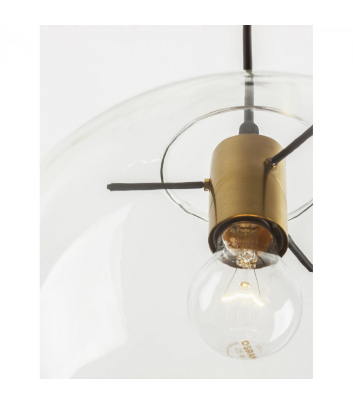 Mirale 25cm Globe Pendant Ceiling Light Gold Metal Clear Glass Black LED E27-6