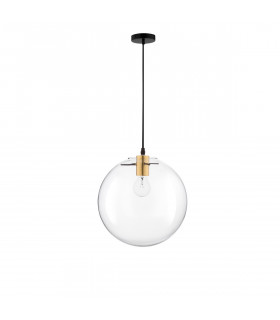 Mirale 30cm Globe Pendant Ceiling Light Gold Metal Clear Glass Black LED E27-1