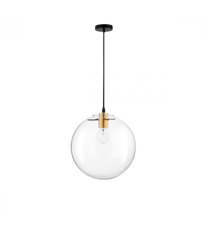 Mirale 30cm Globe Pendant Ceiling Light Gold Metal Clear Glass Black LED E27-1