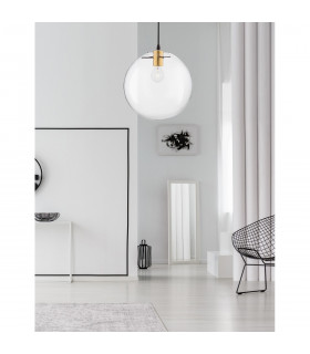 Mirale 30cm Globe Pendant Ceiling Light Gold Metal Clear Glass Black LED E27-2