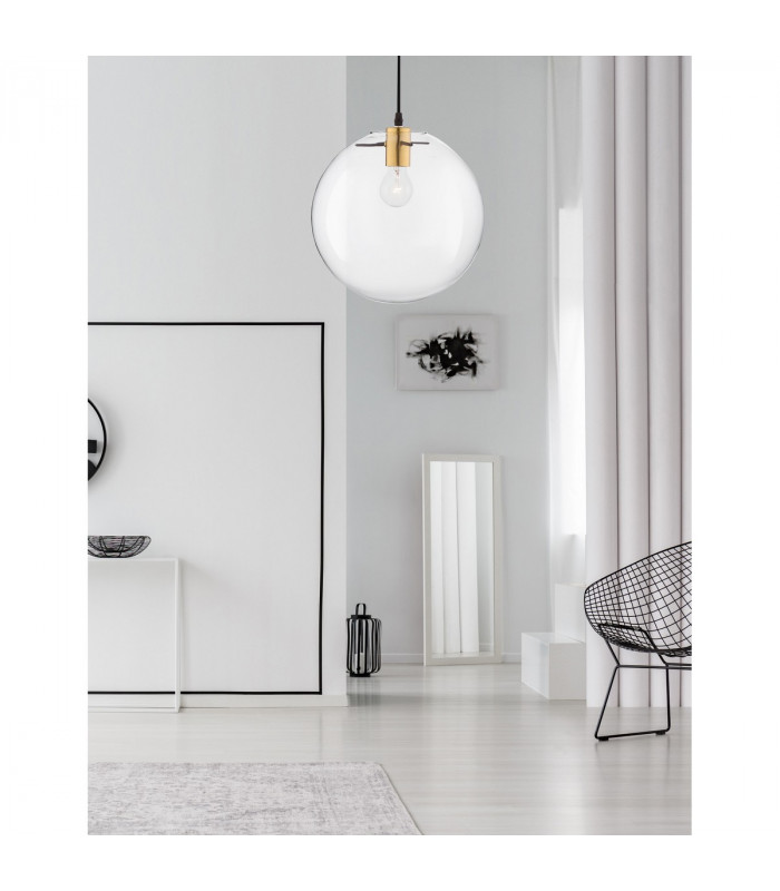 Mirale 30cm Globe Pendant Ceiling Light Gold Metal Clear Glass Black LED E27-2