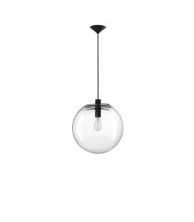 Ovvio 30cm Globe Pendant Ceiling Light Clear Glass Black Metal Black Fabric Wire LED E27-1
