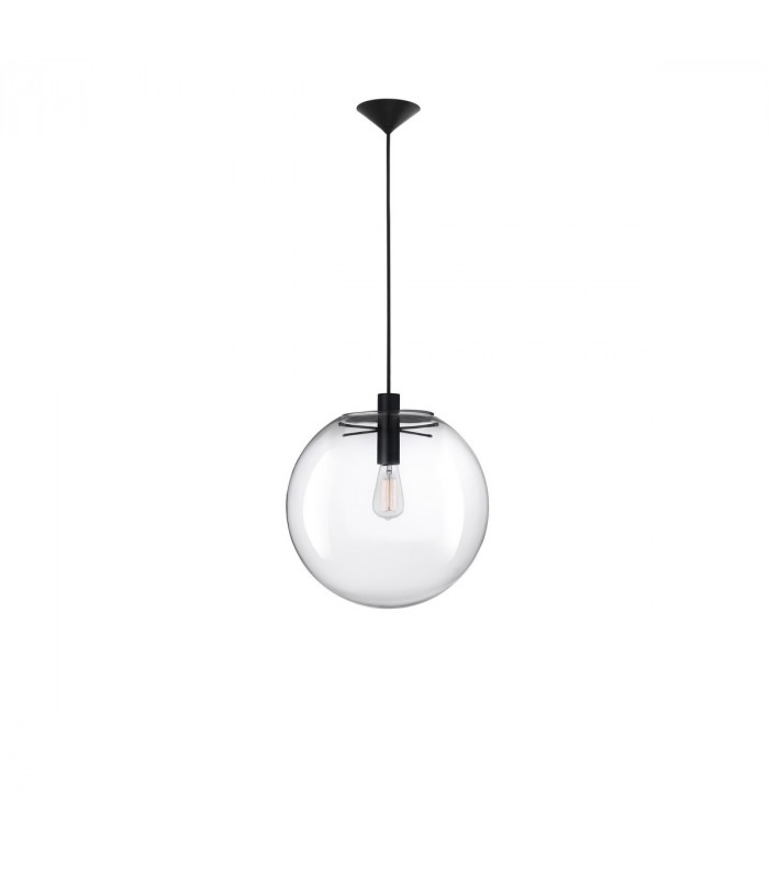 Ovvio 30cm Globe Pendant Ceiling Light Clear Glass Black Metal Black Fabric Wire LED E27-1